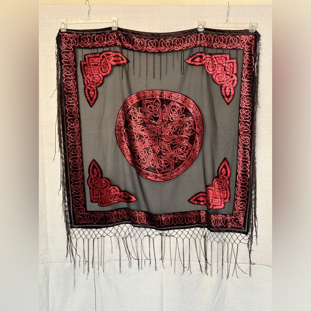 Sheer Celtic Red and Black Velvet Burnout Wrap